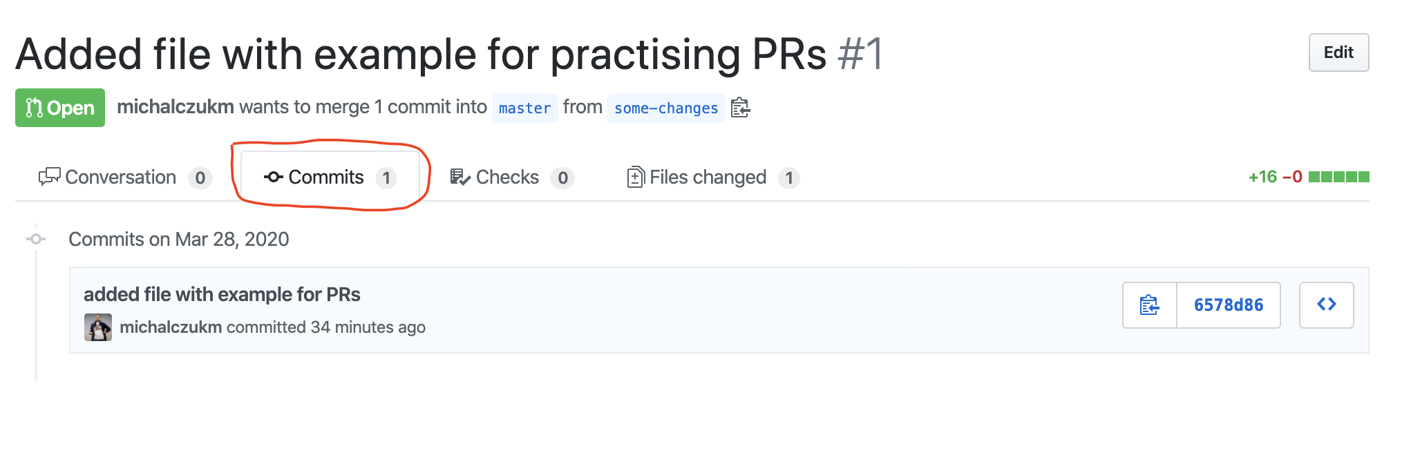 Commits tab